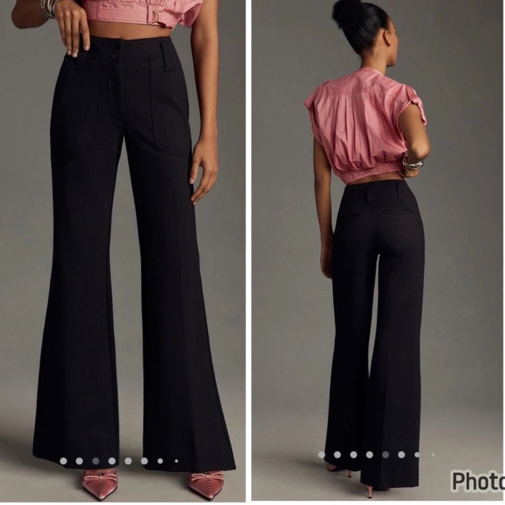 Anthropologie The Naomi Ponte Wide-Leg Flare Pants by Maeve in Black W1702 Sz 10